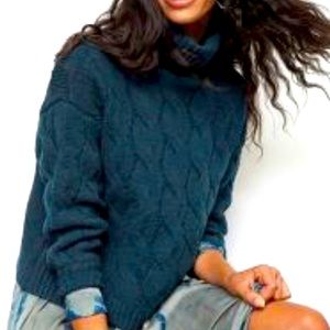 Anthropologie Cable Knit Sweater Dark Teal NEW WITH TAGS